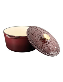 Fleur De Lis Cast Iron Casserole with Lid 26cm/5.0lt in Burgundy