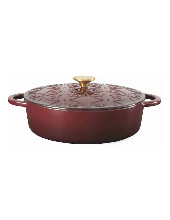 Fleur De Lis Round Saut with Lid 28cm/4.0lt in Burgundy
