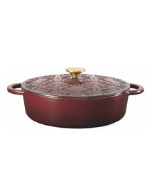 Fleur De Lis Round Saut with Lid 28cm/4.0lt in Burgundy