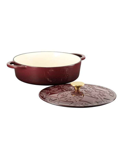 Fleur De Lis Round Saut with Lid 28cm/4.0lt in Burgundy