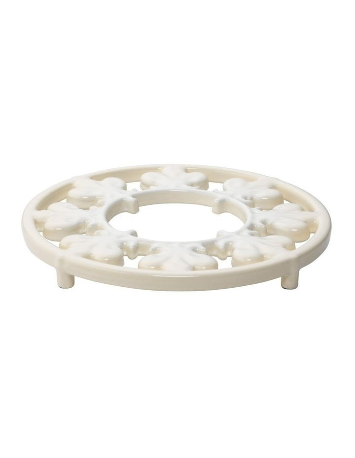 Fleur De Lis Cast Iron Trivet 20cm - White