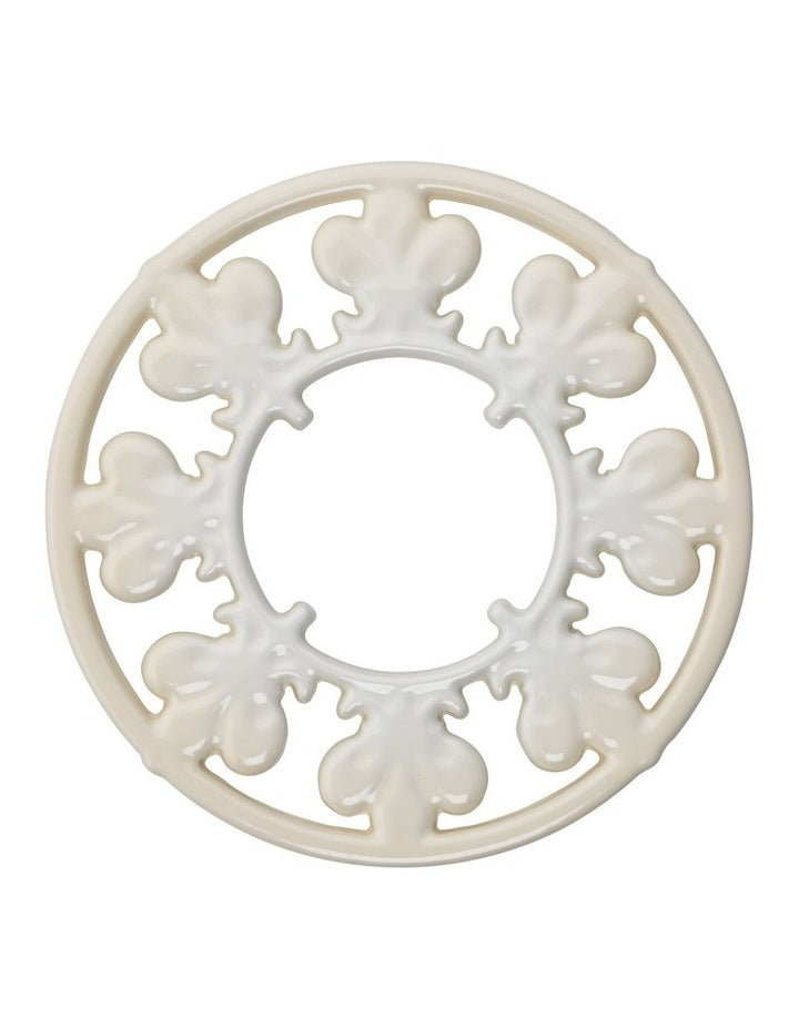 Fleur De Lis Cast Iron Trivet 20cm - White