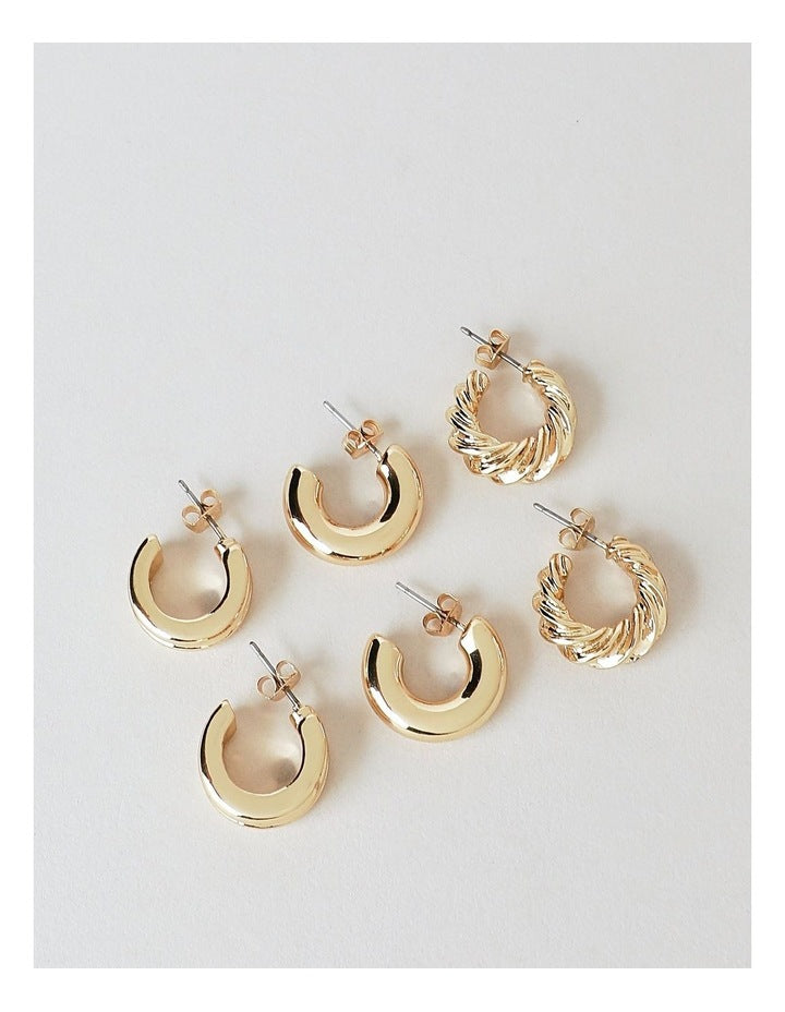 Twist Earrings 3 Pack in Gold