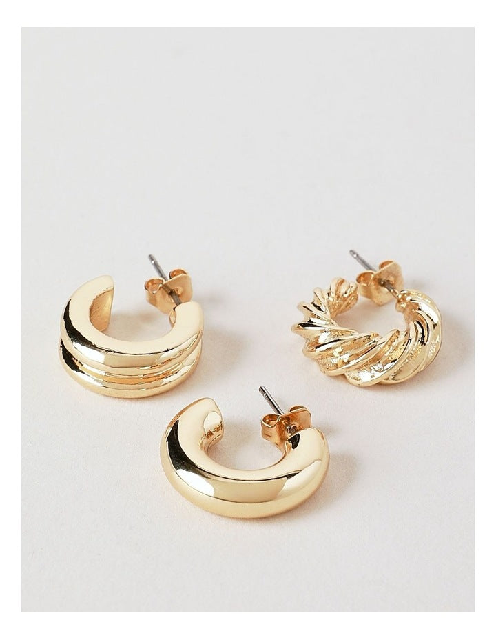 Twist Earrings 3 Pack in Gold