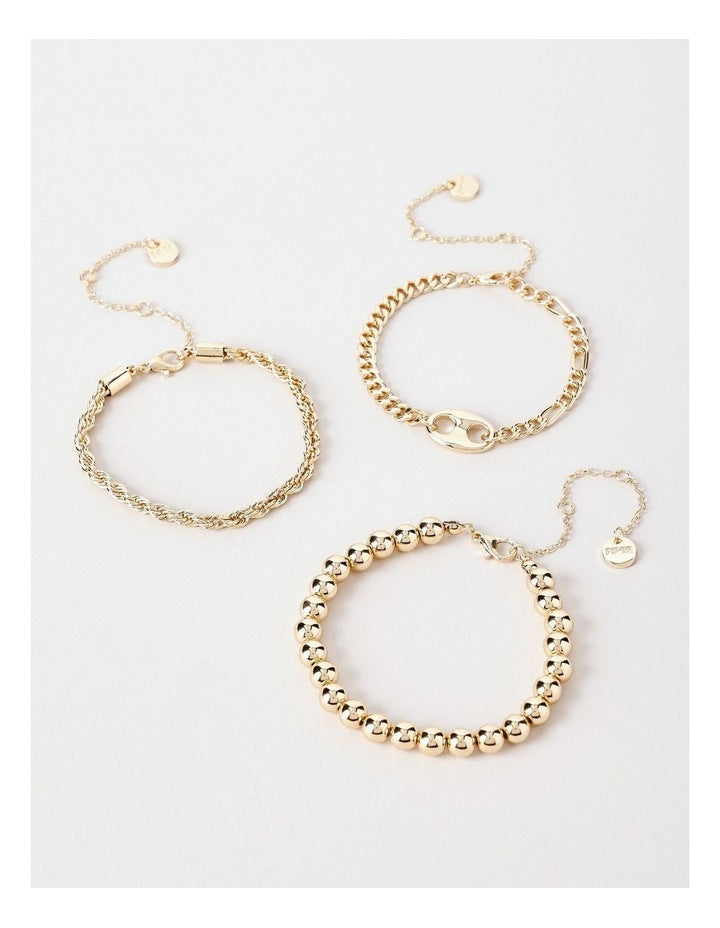 Ball and Chain Bracelets 3 Pack in Gold