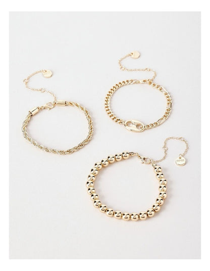 Ball and Chain Bracelets 3 Pack in Gold