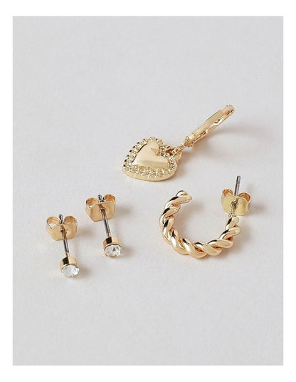 Drop Twist & Stud Earrings 3 Pack in Gold
