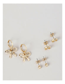 Bow & Stud Earrings 3 Pack in Gold