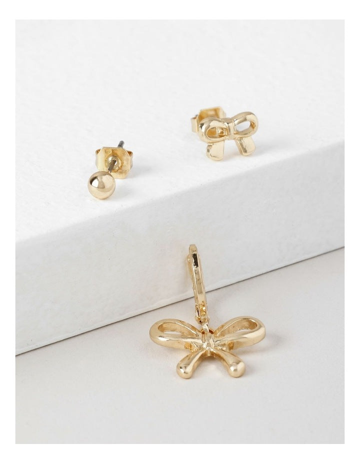 Bow & Stud Earrings 3 Pack in Gold
