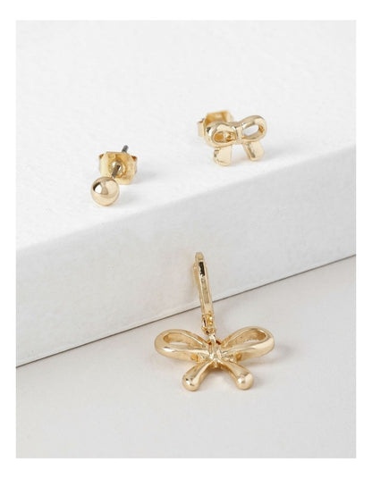 Bow & Stud Earrings 3 Pack in Gold