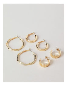 Twist Hoop Earrings 3 Pack in Gold