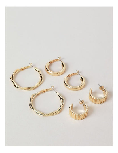 Twist Hoop Earrings 3 Pack in Gold