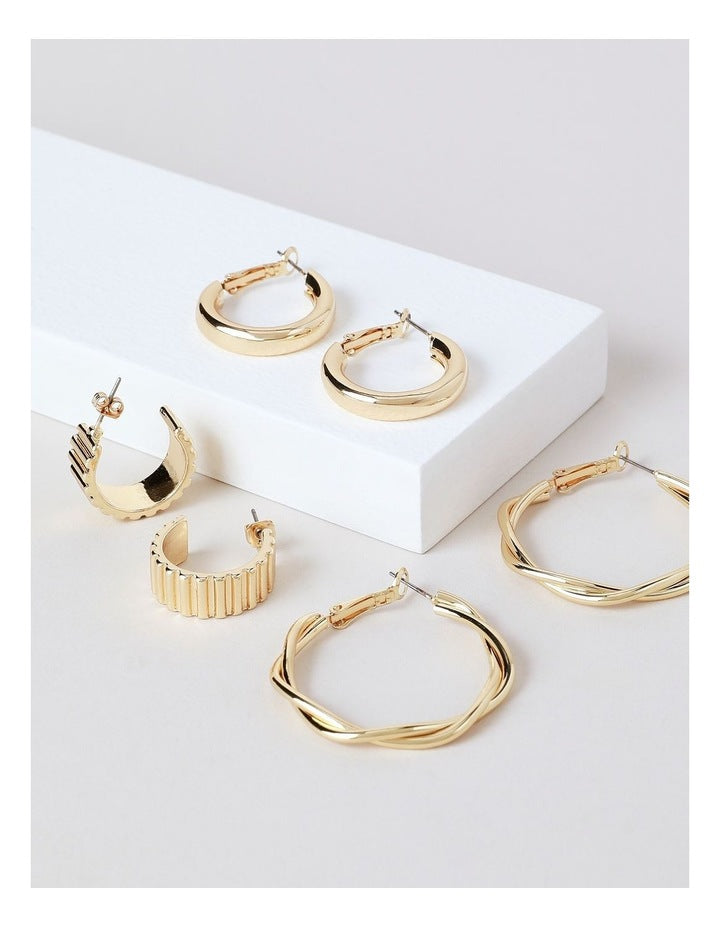 Twist Hoop Earrings 3 Pack in Gold