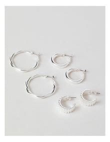 Twist Hoop Earrings 3 Pack in Silver