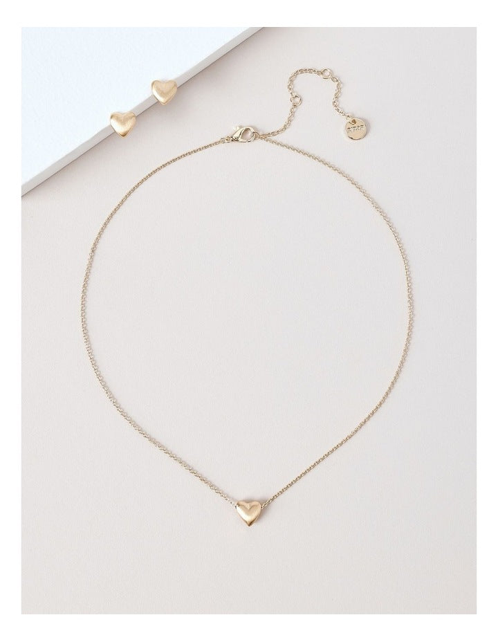 Solid Heart & Earring Necklace Set in Gold