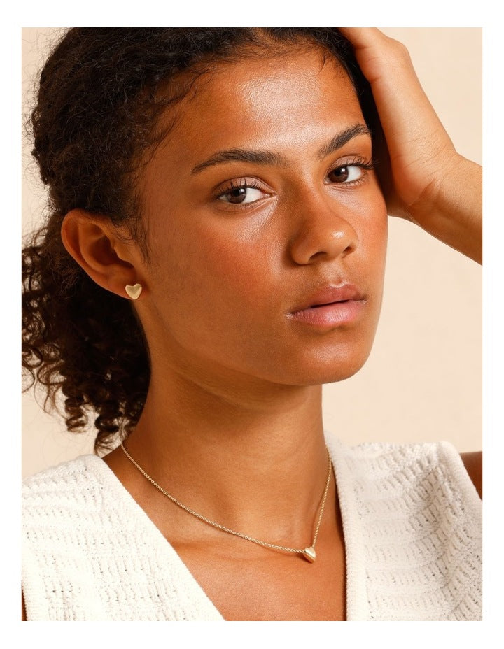 Solid Heart & Earring Necklace Set in Gold