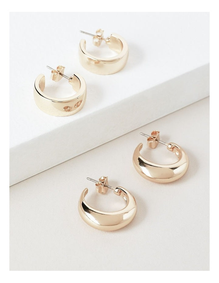 Small Hoop Earrings 2 Pack in Gold