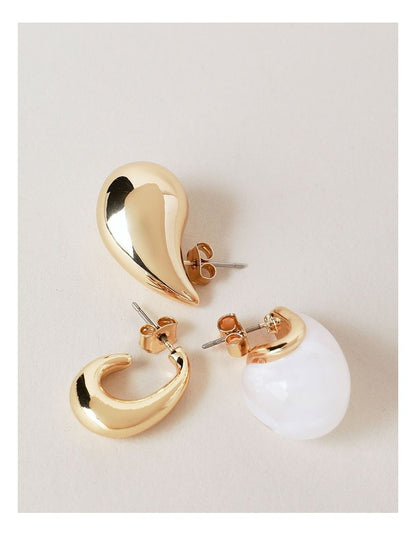 Round Hoop Earrings 3 Pack in Gold