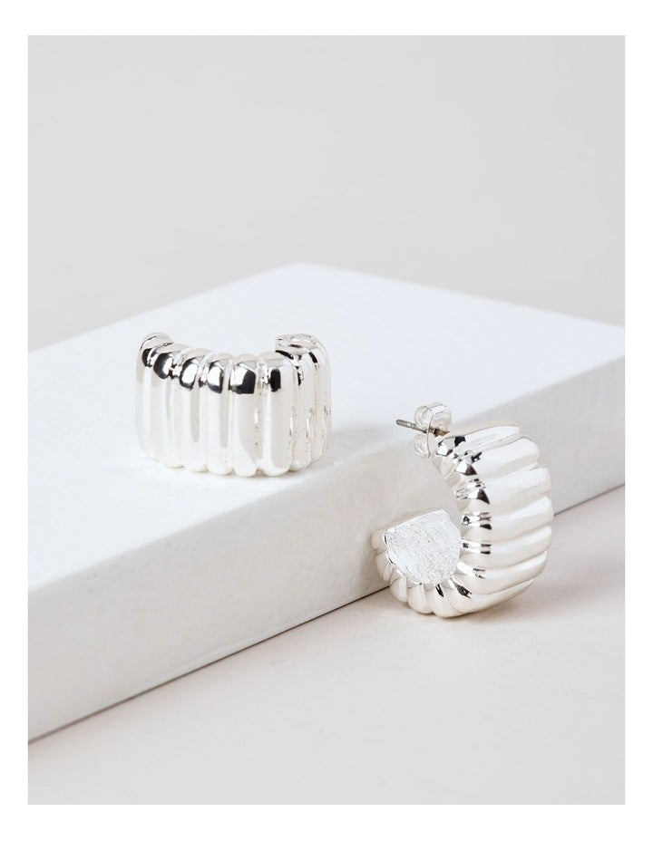 Corrugated Hoop Earring in Silver