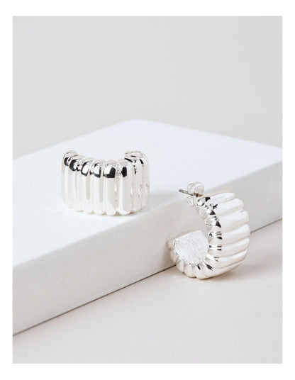 Corrugated Hoop Earring in Silver