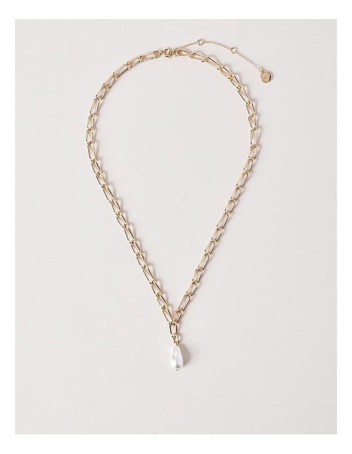 Pearl Drop Link Chain Necklace in Gold