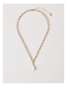 Pearl Drop Link Chain Necklace in Gold