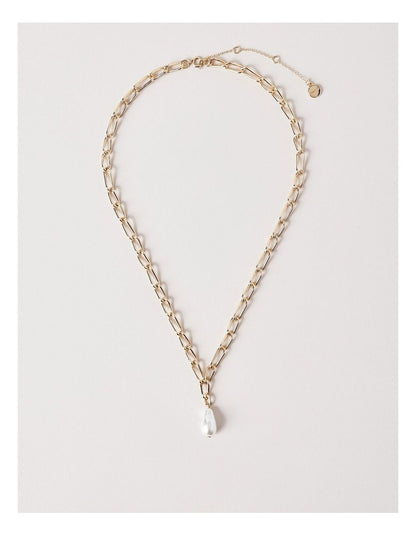 Pearl Drop Link Chain Necklace in Gold
