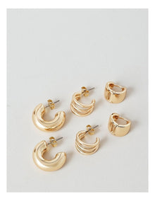 Mini Claw & Smooth Earrings 3 Pack in Gold