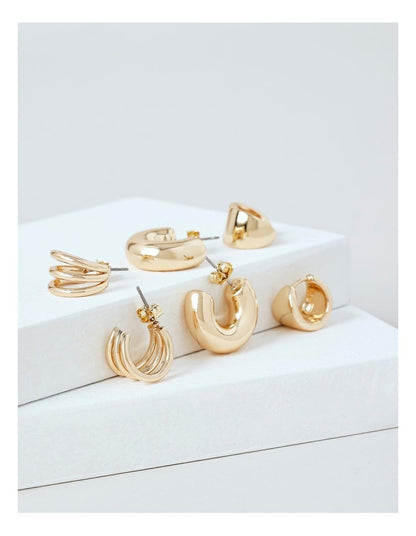 Mini Claw & Smooth Earrings 3 Pack in Gold