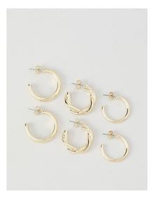 Twist & Smooth Earrings 3 Pack in Gold