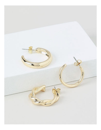 Twist & Smooth Earrings 3 Pack in Gold