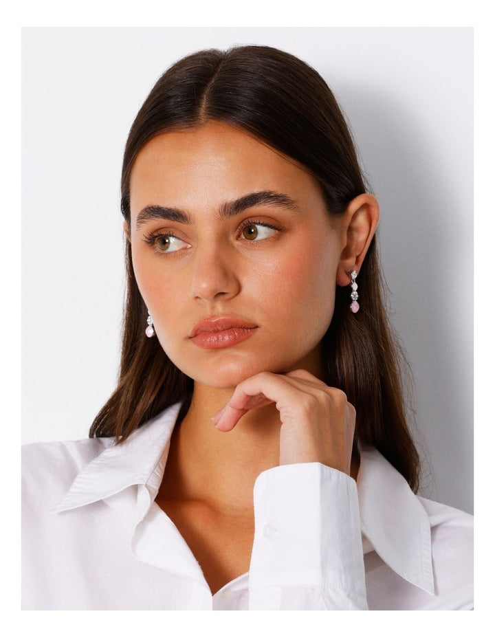 Trio Stone Drop Stud Earring in Silver