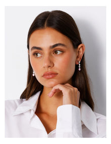 Trio Stone Drop Stud Earring in Silver