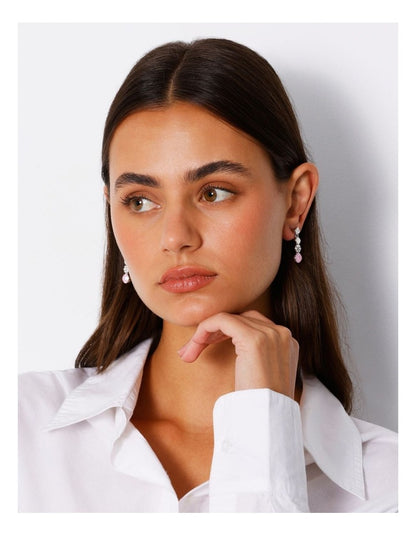 Trio Stone Drop Stud Earring in Silver