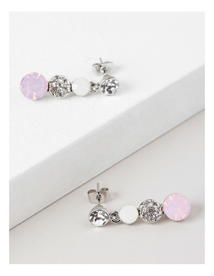 Trio Stone Drop Stud Earring in Silver