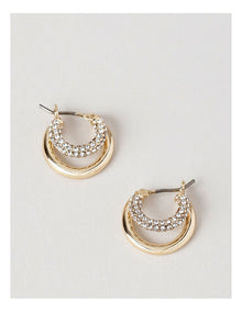 Diamante Trim Double Hoop Earring in Gold