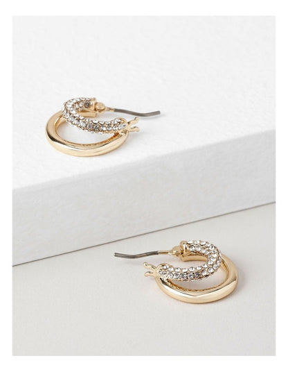 Diamante Trim Double Hoop Earring in Gold