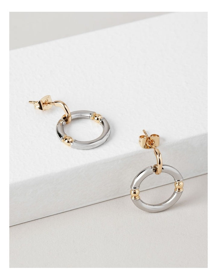 Two Tone Hoop Stud Earring in Gold