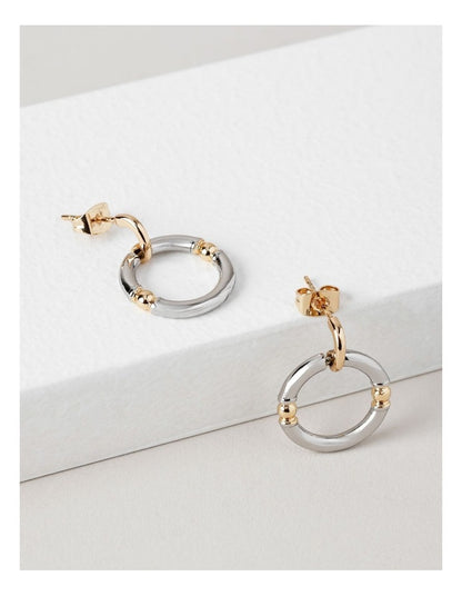 Two Tone Hoop Stud Earring in Gold