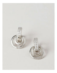 Diamante Trim Multi Ring Stud Earring in Silver