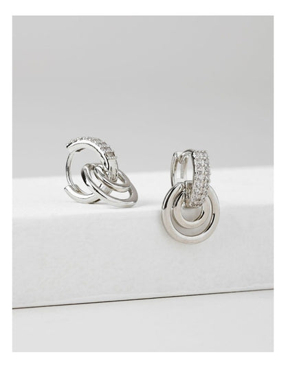 Diamante Trim Multi Ring Stud Earring in Silver