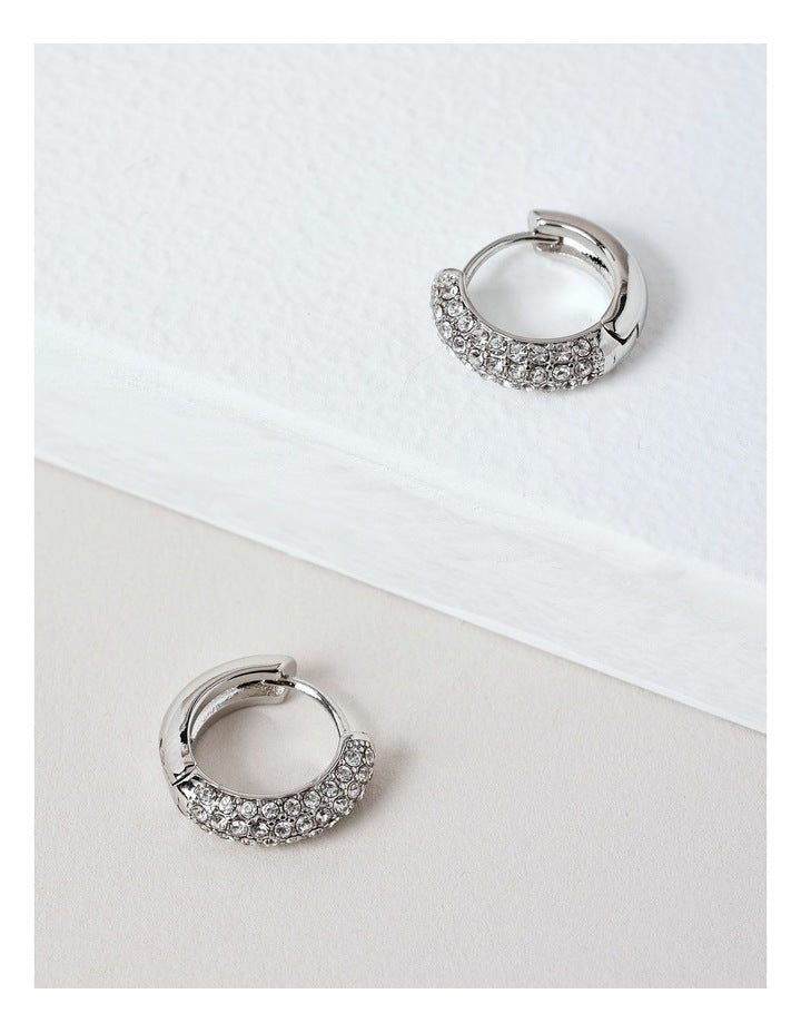 Diamante Trim Ring Stud Earring in Silver