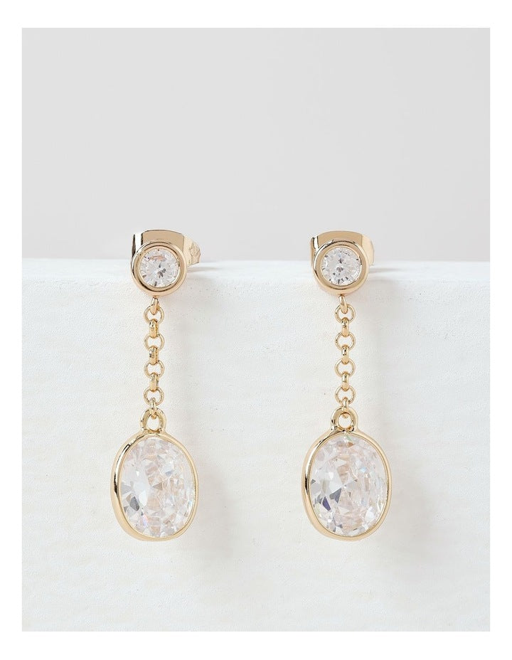 Medium Drop Diamante Stud Earring in Gold