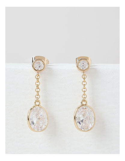 Medium Drop Diamante Stud Earring in Gold
