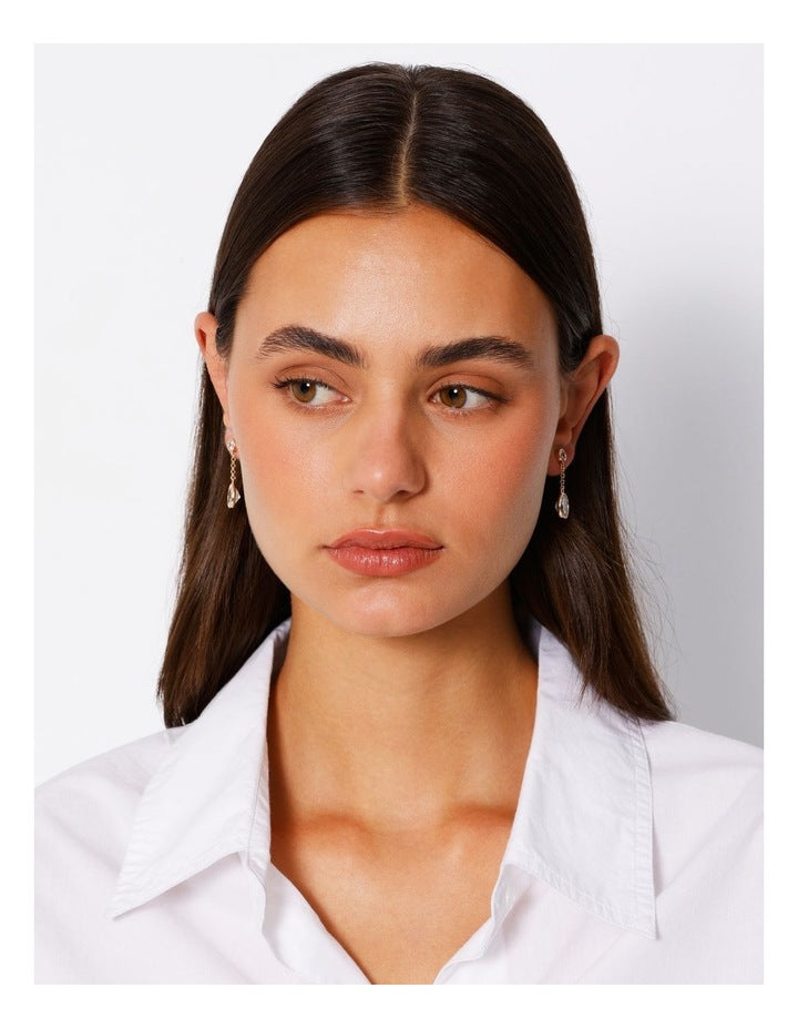 Medium Drop Diamante Stud Earring in Gold