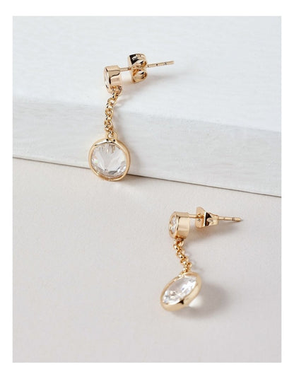 Medium Drop Diamante Stud Earring in Gold