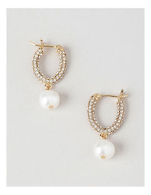Pearl U-Shape Hoop Stud Earring in Gold