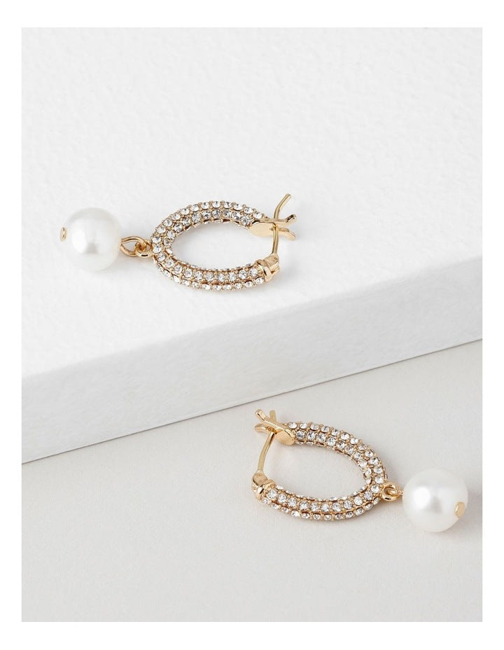 Pearl U-Shape Hoop Stud Earring in Gold
