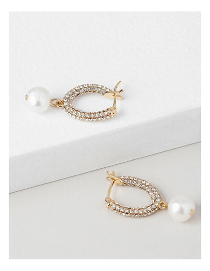 Pearl U-Shape Hoop Stud Earring in Gold