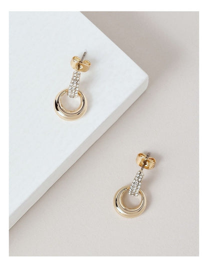 Diamante Trim Ring Stud Earring in Gold
